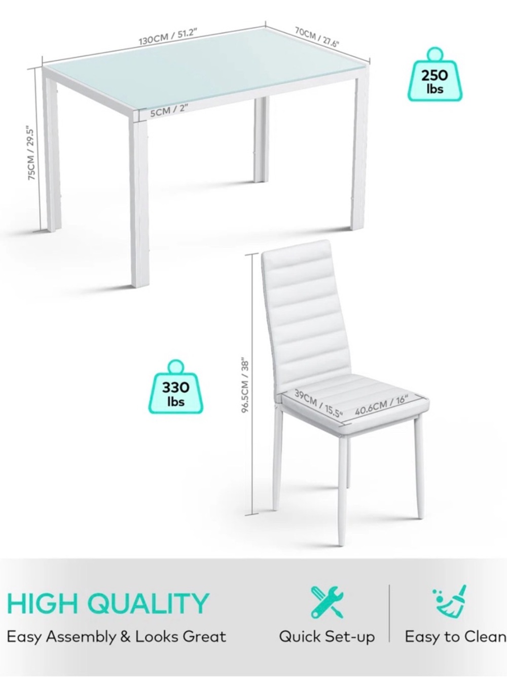 Latitude Run White Modern Glass Top Dining Table and Chair Set